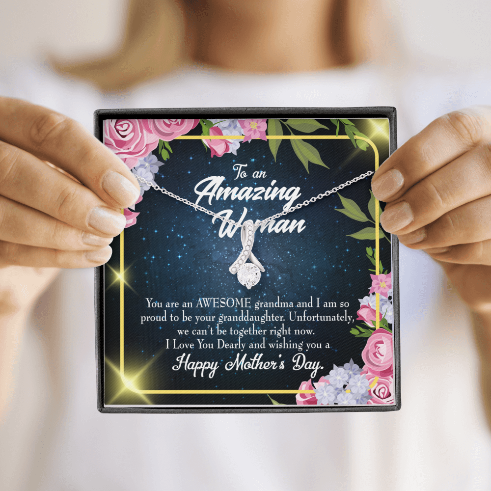 To My Grandmother Awesome Grandma Alluring Ribbon Necklace Message Card-Express Your Love Gifts