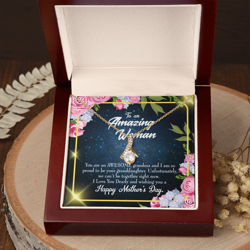 To My Grandmother Awesome Grandma Alluring Ribbon Necklace Message Card-Express Your Love Gifts