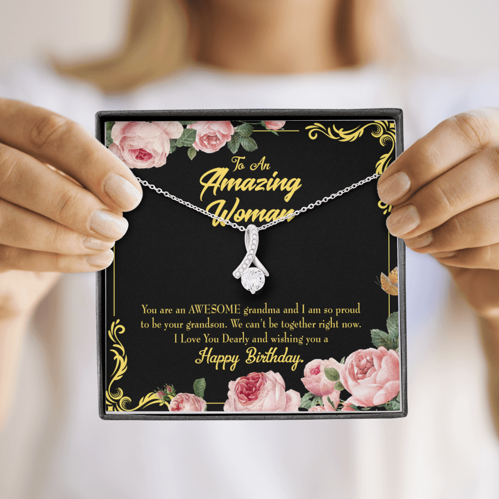 To My Grandmother Awesome Grandma Birthday Alluring Ribbon Necklace Message Card-Express Your Love Gifts