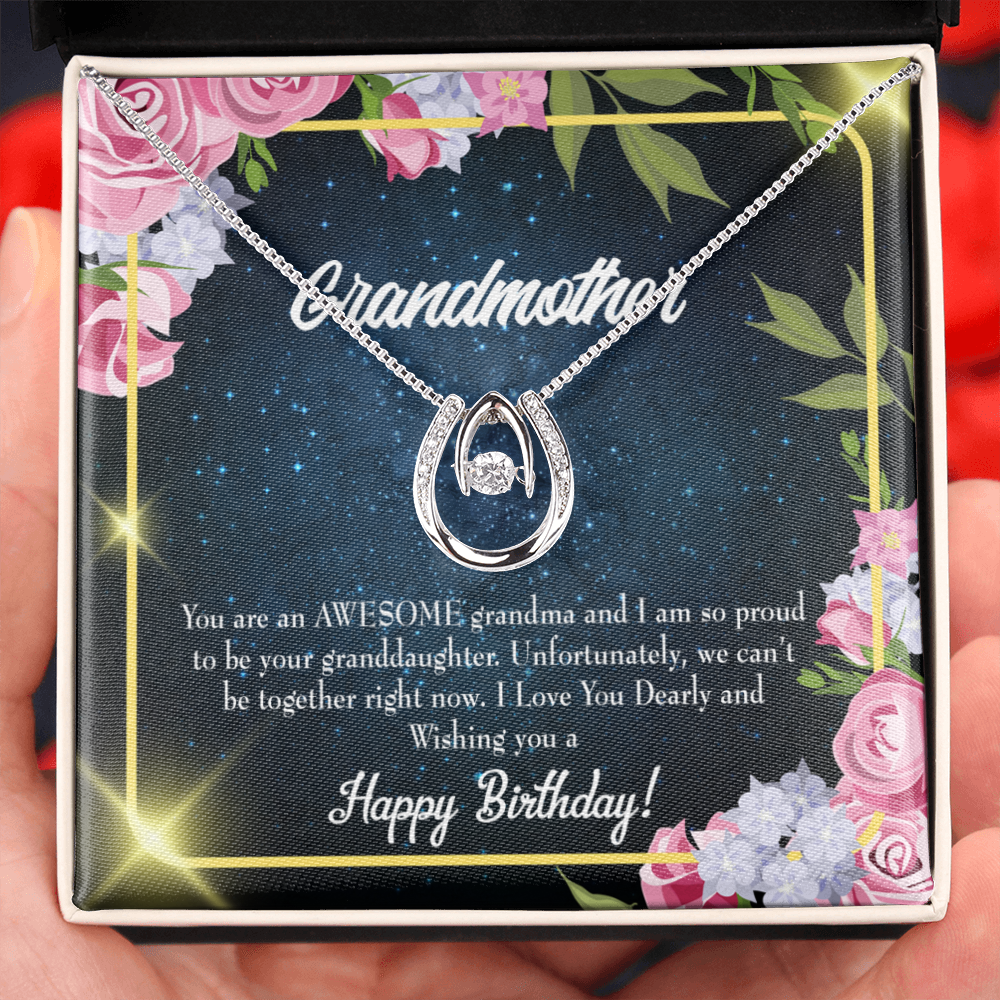 To My Grandmother Birthday Gift From Granddaughter Lucky Horseshoe Necklace Message Card 14k w CZ Crystals-Express Your Love Gifts