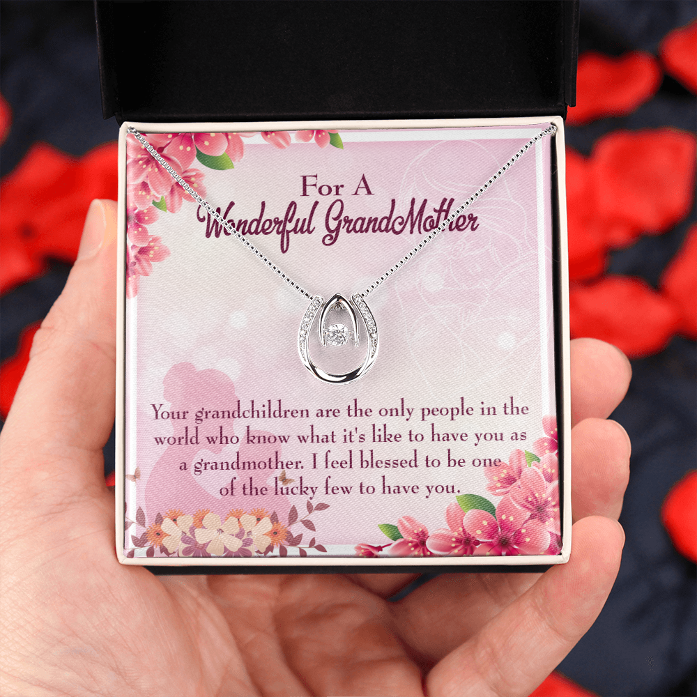 To My Grandmother Grandchild Granny Lucky Horseshoe Necklace Message Card 14k w CZ Crystals-Express Your Love Gifts