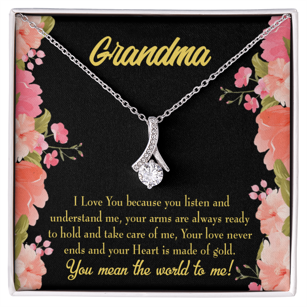 To My Grandmother Grandma World Alluring Ribbon Necklace Message Card-Express Your Love Gifts