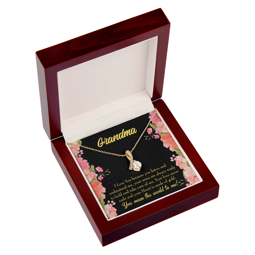 To My Grandmother Grandma World Alluring Ribbon Necklace Message Card-Express Your Love Gifts