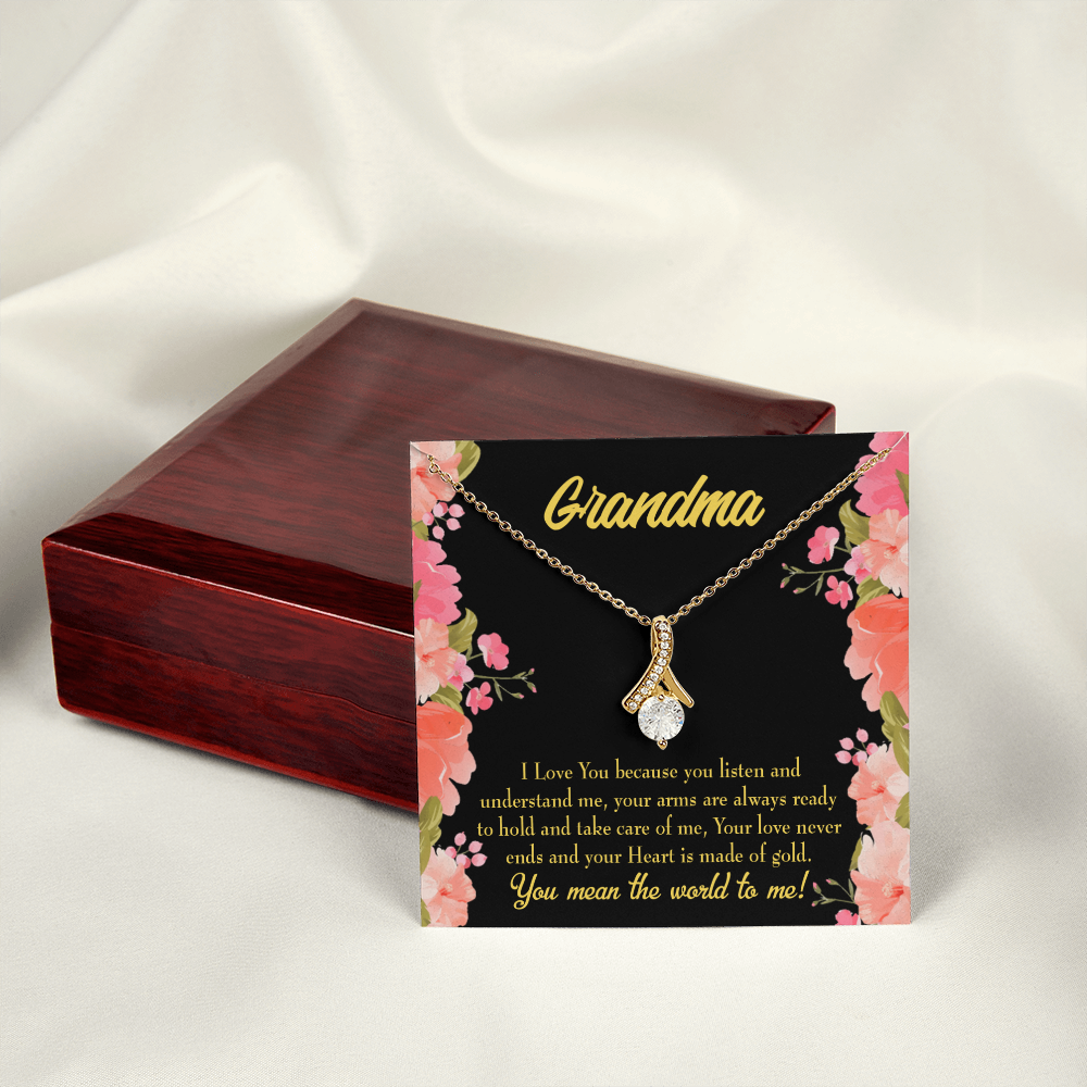 To My Grandmother Grandma World Alluring Ribbon Necklace Message Card-Express Your Love Gifts