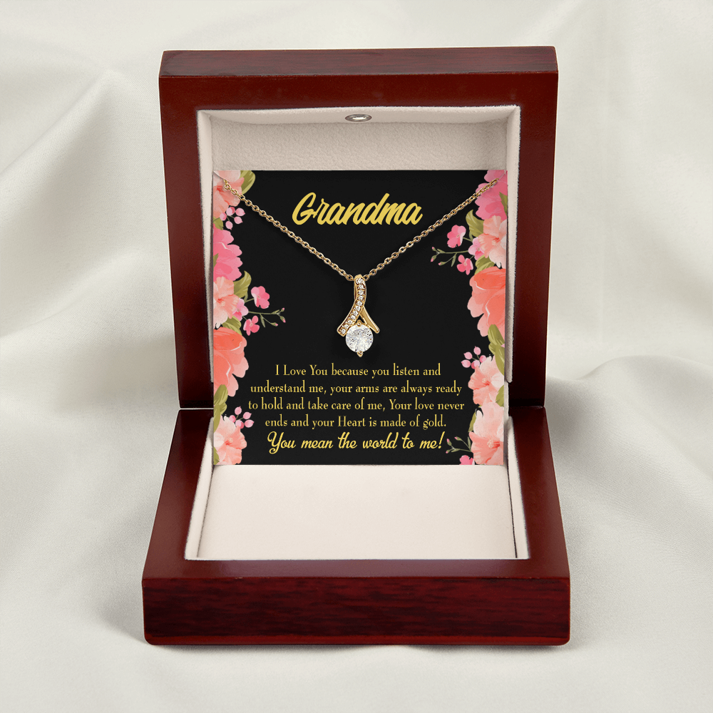 To My Grandmother Grandma World Alluring Ribbon Necklace Message Card-Express Your Love Gifts