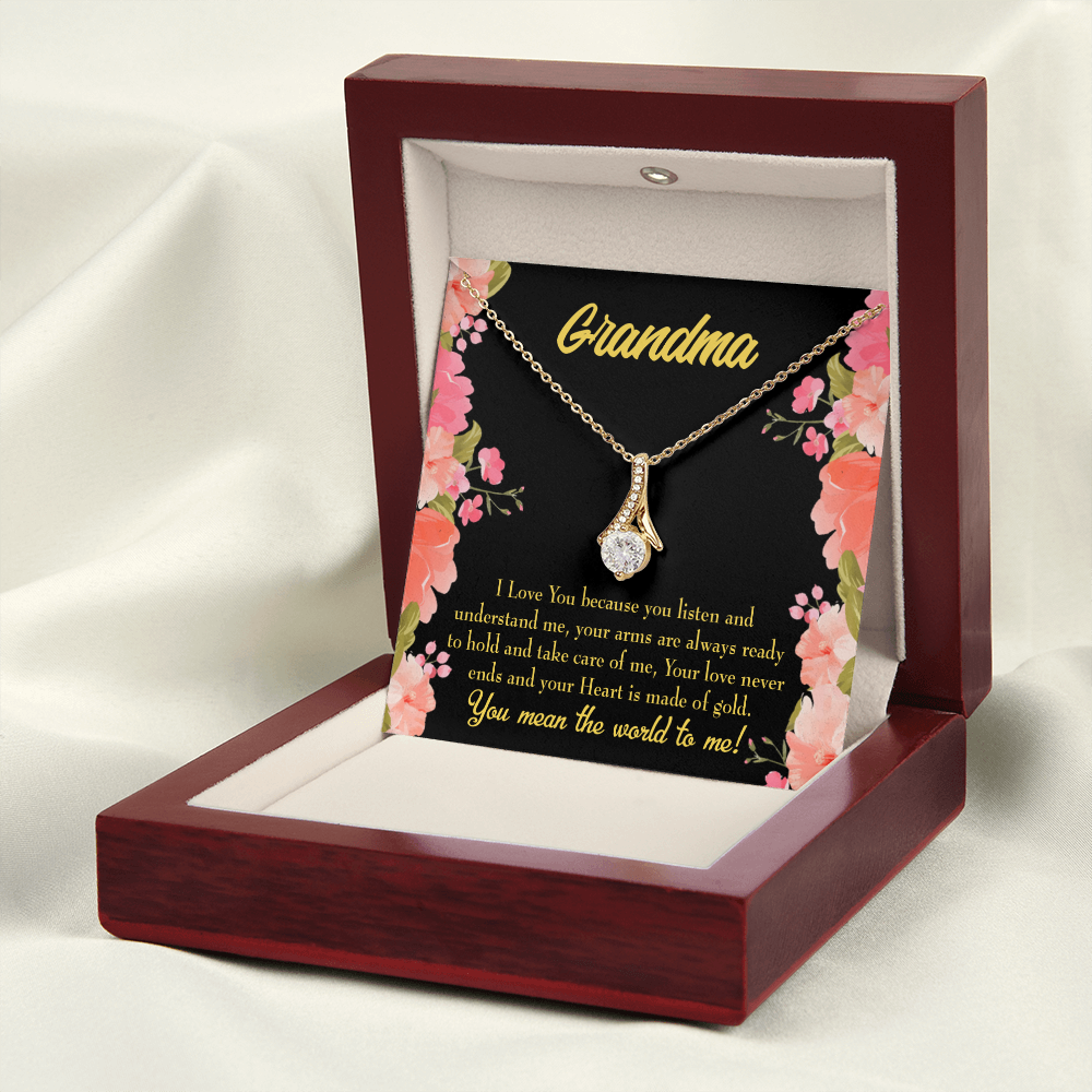 To My Grandmother Grandma World Alluring Ribbon Necklace Message Card-Express Your Love Gifts