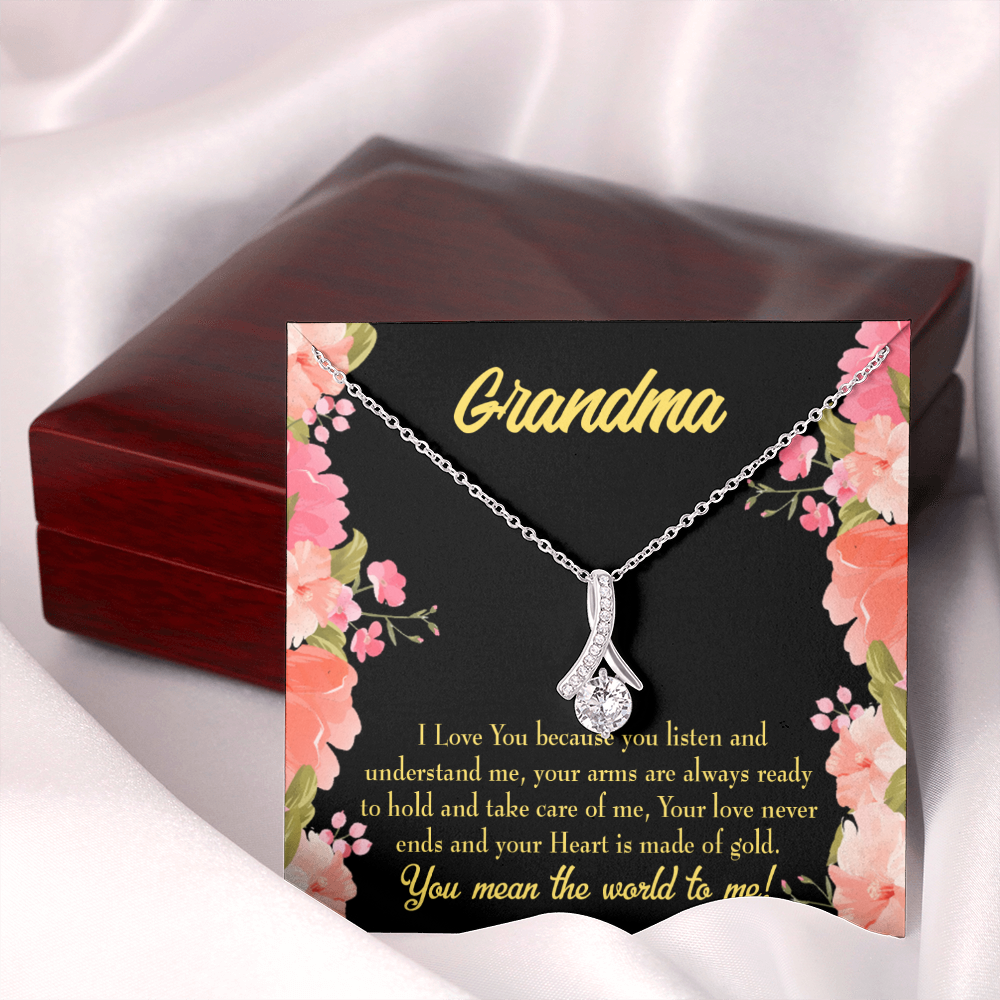 To My Grandmother Grandma World Alluring Ribbon Necklace Message Card-Express Your Love Gifts