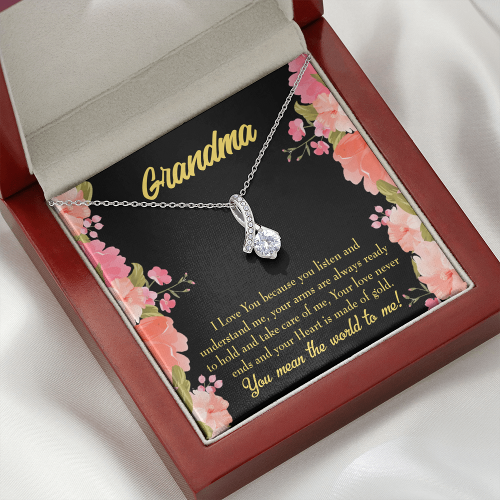 To My Grandmother Grandma World Alluring Ribbon Necklace Message Card-Express Your Love Gifts