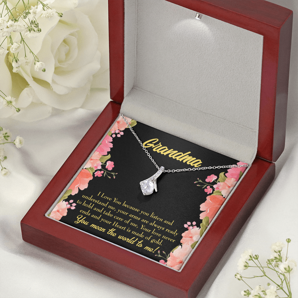 To My Grandmother Grandma World Alluring Ribbon Necklace Message Card-Express Your Love Gifts