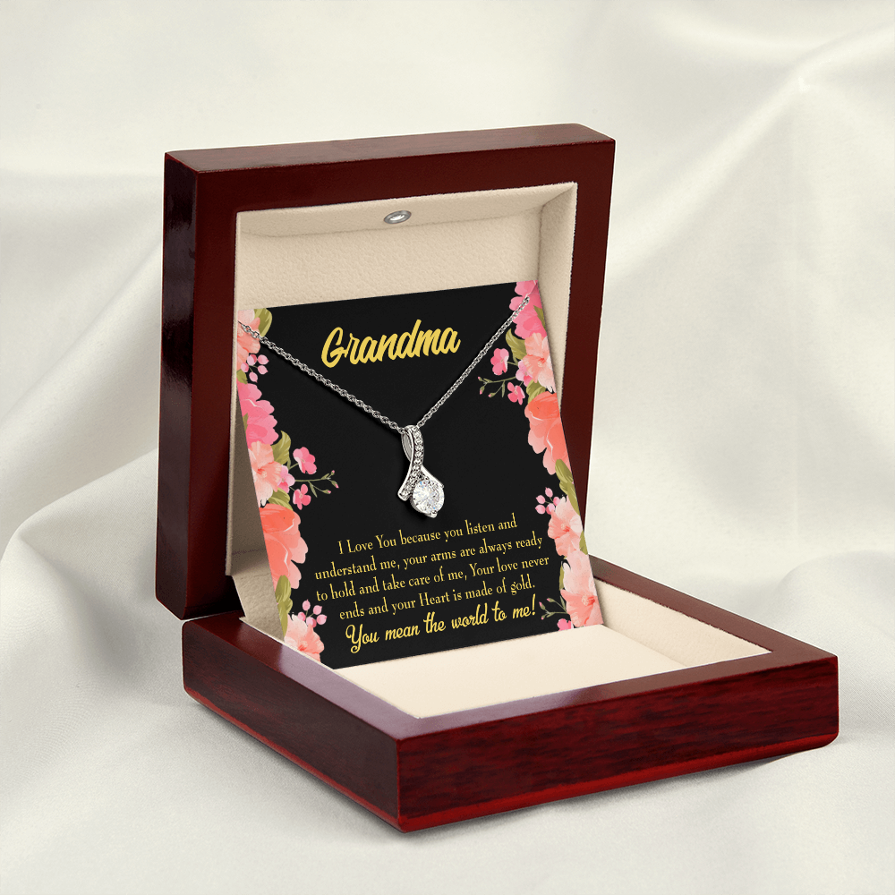 To My Grandmother Grandma World Alluring Ribbon Necklace Message Card-Express Your Love Gifts