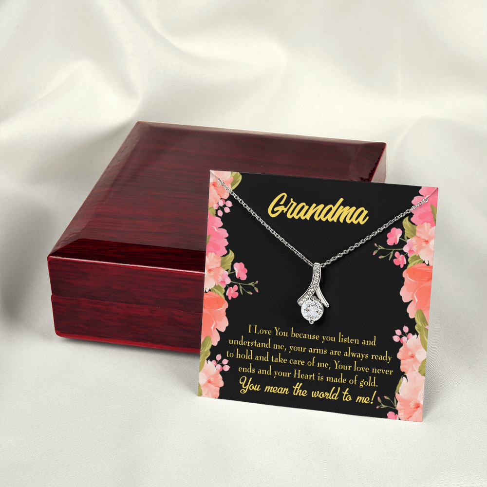 To My Grandmother Grandma World Alluring Ribbon Necklace Message Card-Express Your Love Gifts