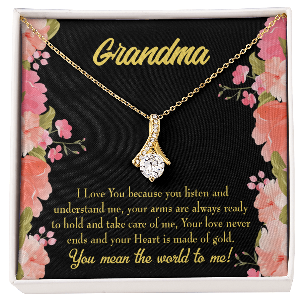 To My Grandmother Grandma World Alluring Ribbon Necklace Message Card-Express Your Love Gifts