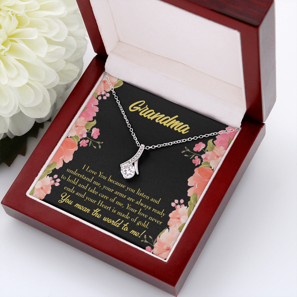 To My Grandmother Grandma World Alluring Ribbon Necklace Message Card-Express Your Love Gifts