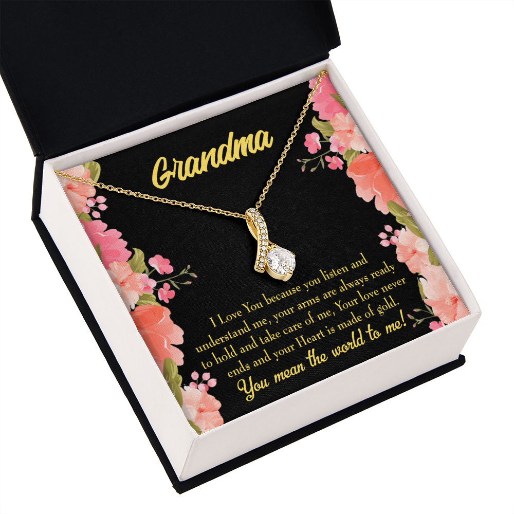 To My Grandmother Grandma World Alluring Ribbon Necklace Message Card-Express Your Love Gifts