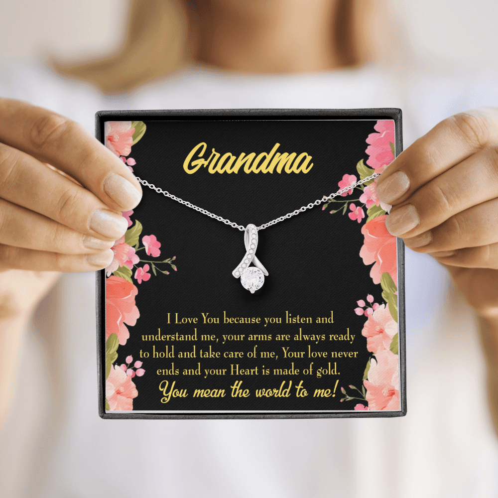 To My Grandmother Grandma World Alluring Ribbon Necklace Message Card-Express Your Love Gifts