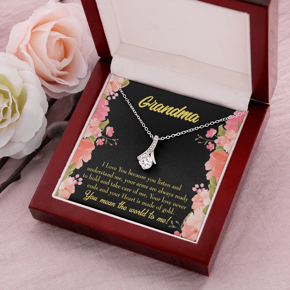 To My Grandmother Grandma World Alluring Ribbon Necklace Message Card-Express Your Love Gifts