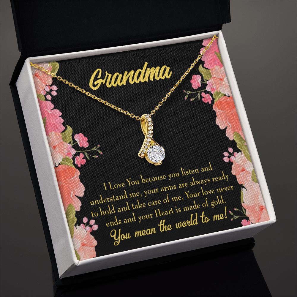 To My Grandmother Grandma World Alluring Ribbon Necklace Message Card-Express Your Love Gifts