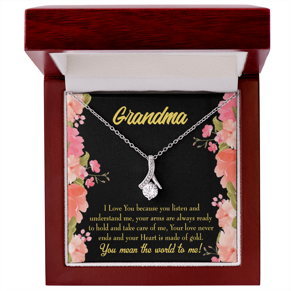 To My Grandmother Grandma World Alluring Ribbon Necklace Message Card-Express Your Love Gifts