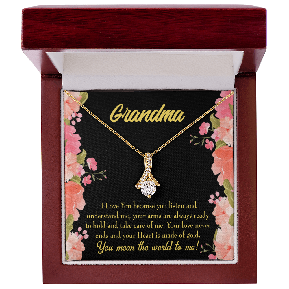 To My Grandmother Grandma World Alluring Ribbon Necklace Message Card-Express Your Love Gifts