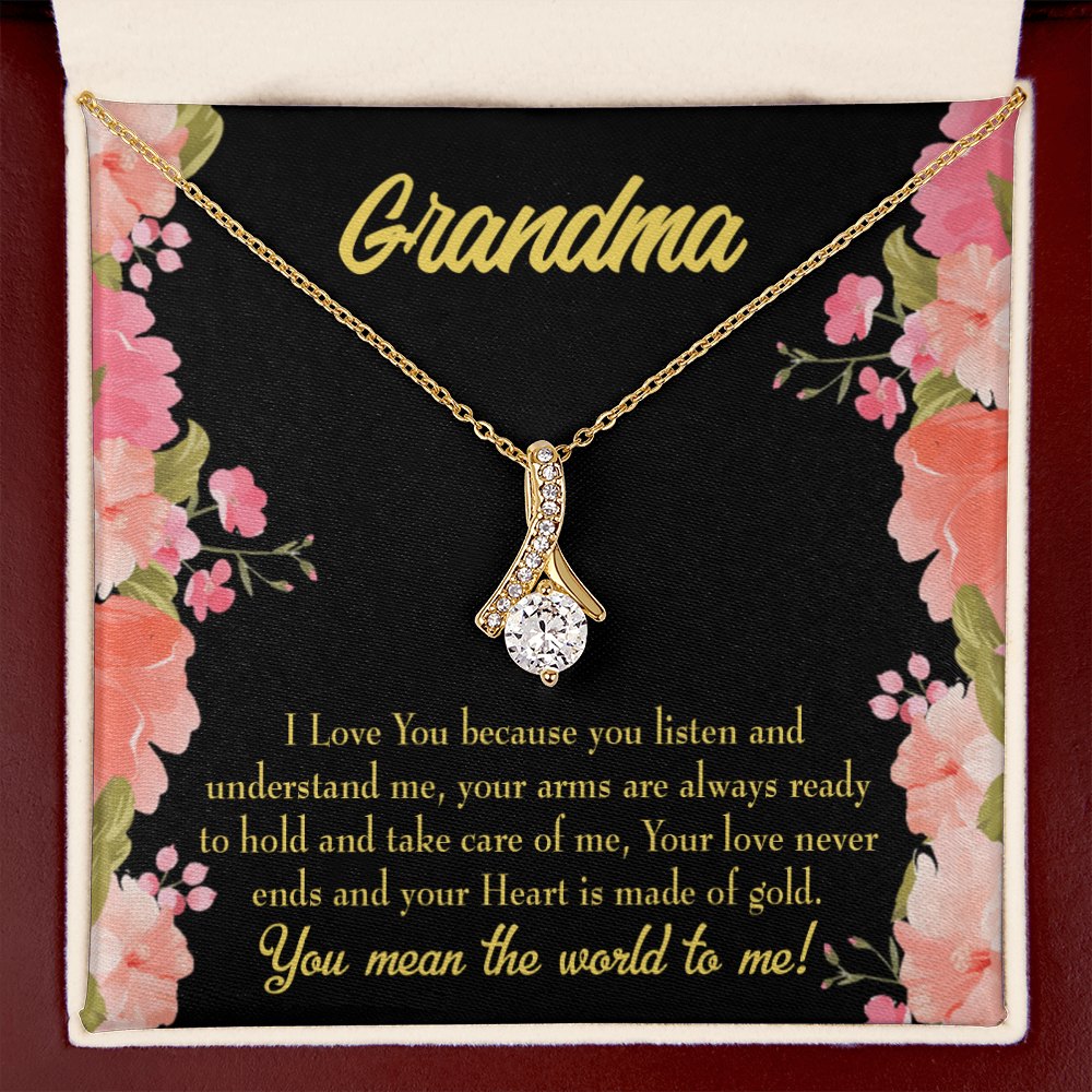 To My Grandmother Grandma World Alluring Ribbon Necklace Message Card-Express Your Love Gifts