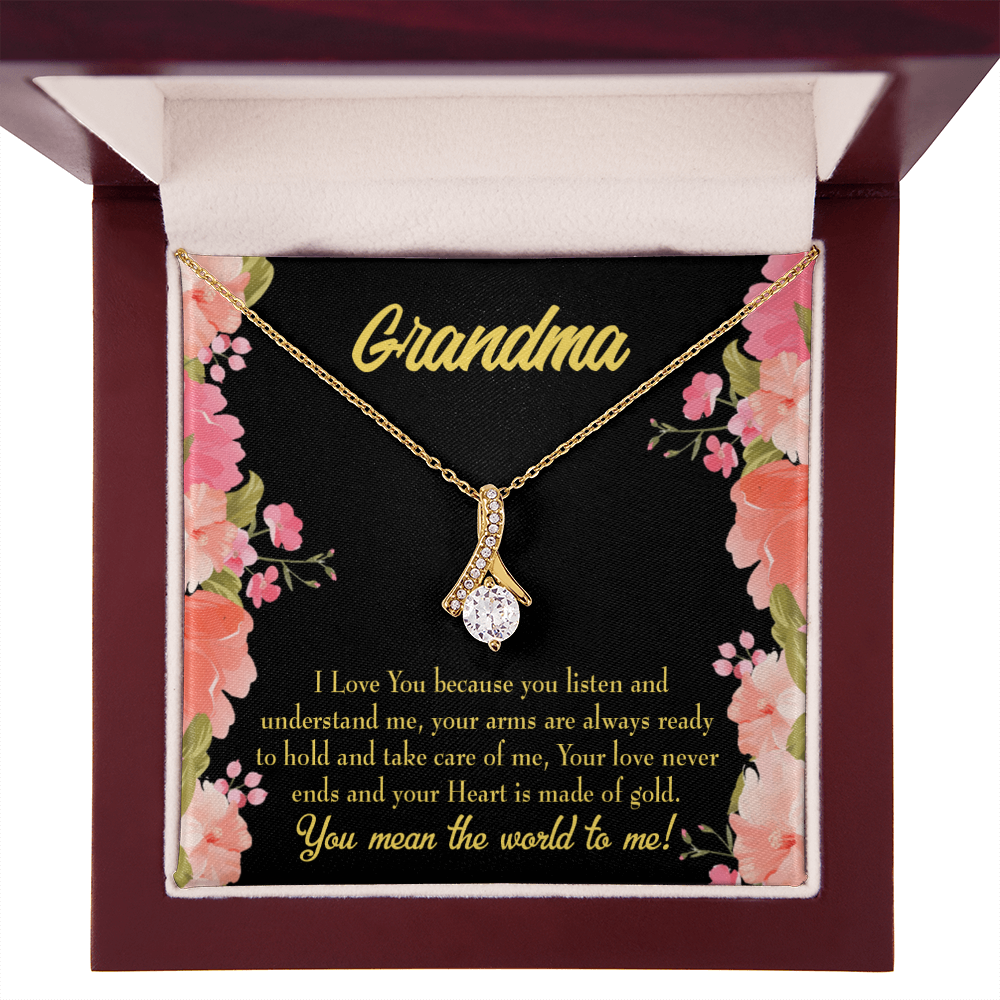 To My Grandmother Grandma World Alluring Ribbon Necklace Message Card-Express Your Love Gifts