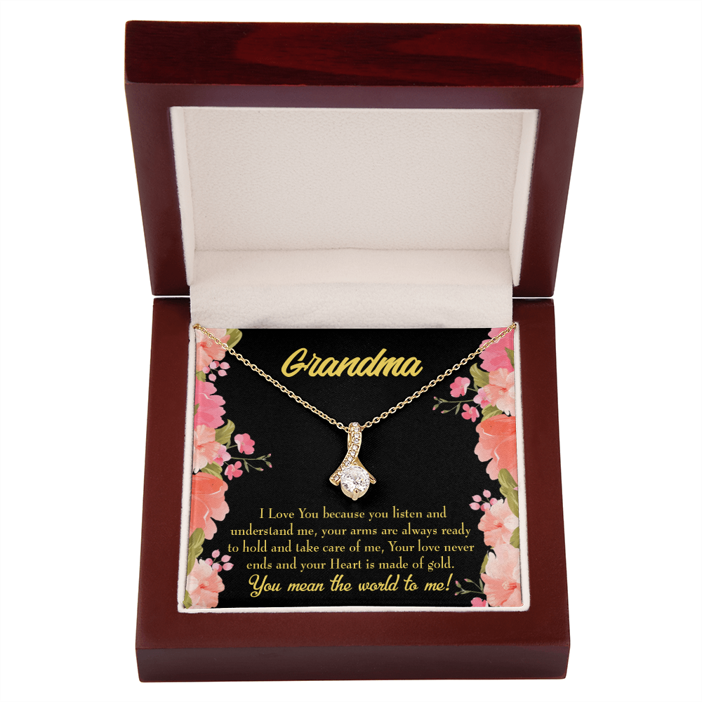 To My Grandmother Grandma World Alluring Ribbon Necklace Message Card-Express Your Love Gifts