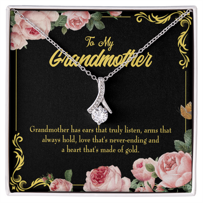 To My Grandmother Grandmother Heart of Gold Alluring Ribbon Necklace Message Card-Express Your Love Gifts