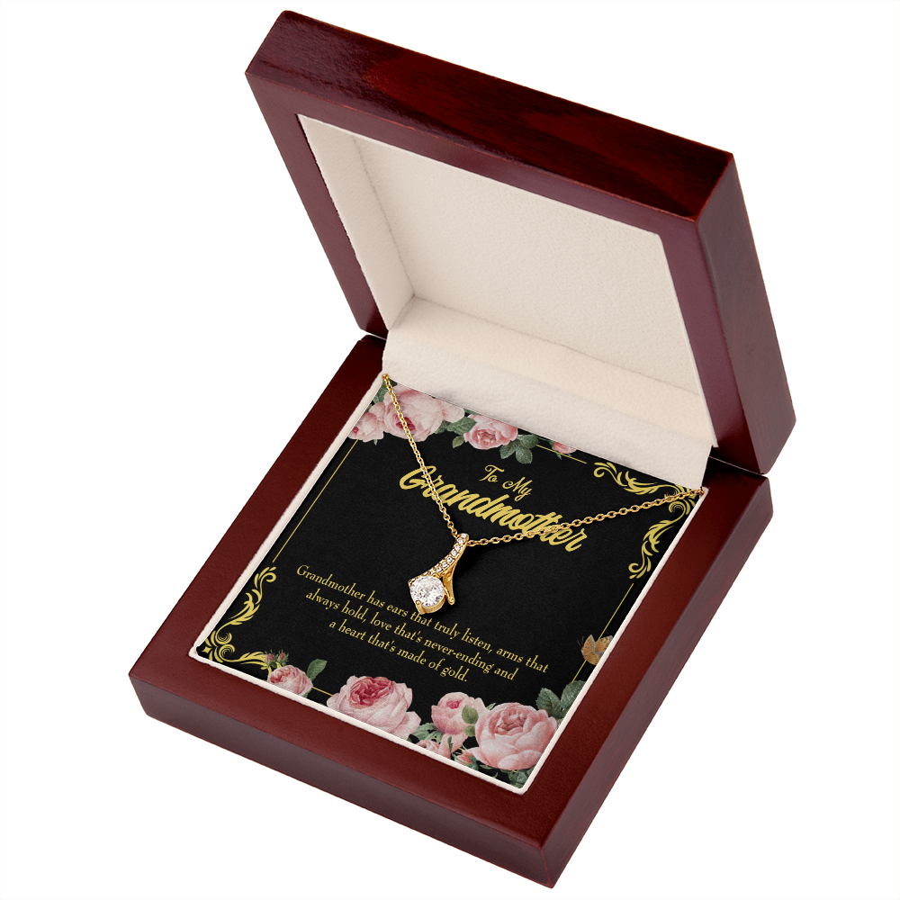 To My Grandmother Grandmother Heart of Gold Alluring Ribbon Necklace Message Card-Express Your Love Gifts