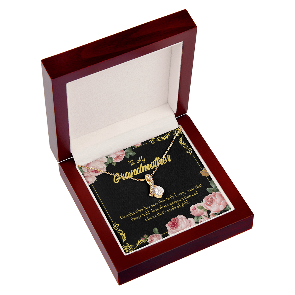 To My Grandmother Grandmother Heart of Gold Alluring Ribbon Necklace Message Card-Express Your Love Gifts