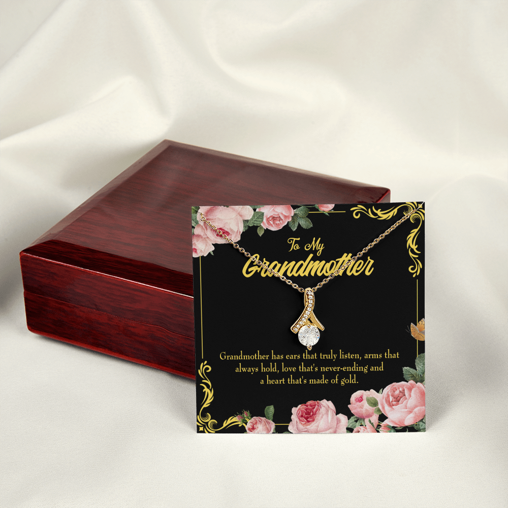 To My Grandmother Grandmother Heart of Gold Alluring Ribbon Necklace Message Card-Express Your Love Gifts