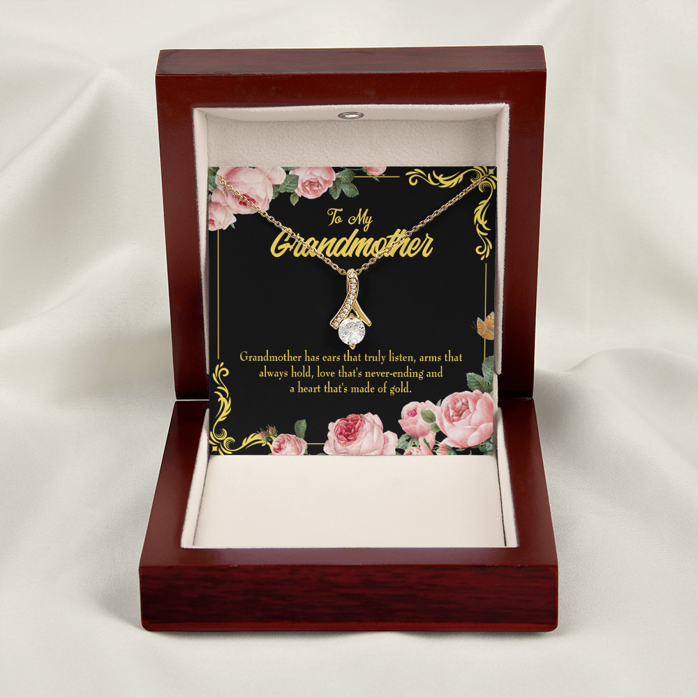 To My Grandmother Grandmother Heart of Gold Alluring Ribbon Necklace Message Card-Express Your Love Gifts