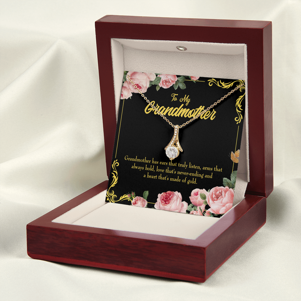 To My Grandmother Grandmother Heart of Gold Alluring Ribbon Necklace Message Card-Express Your Love Gifts