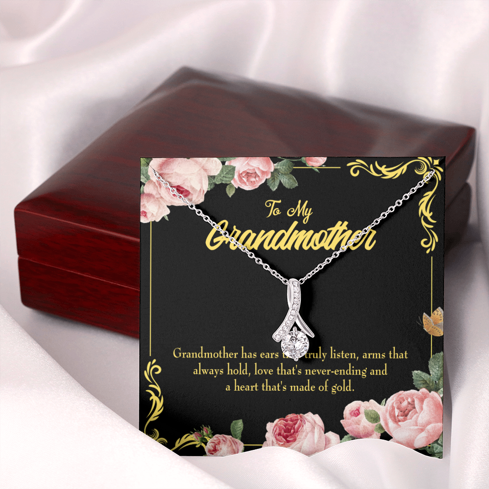 To My Grandmother Grandmother Heart of Gold Alluring Ribbon Necklace Message Card-Express Your Love Gifts