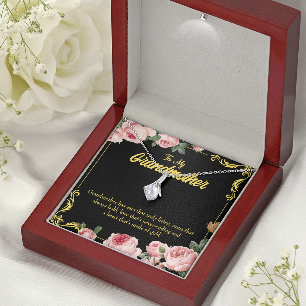 To My Grandmother Grandmother Heart of Gold Alluring Ribbon Necklace Message Card-Express Your Love Gifts