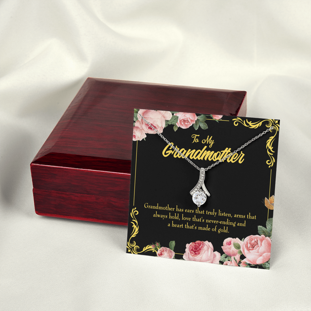 To My Grandmother Grandmother Heart of Gold Alluring Ribbon Necklace Message Card-Express Your Love Gifts