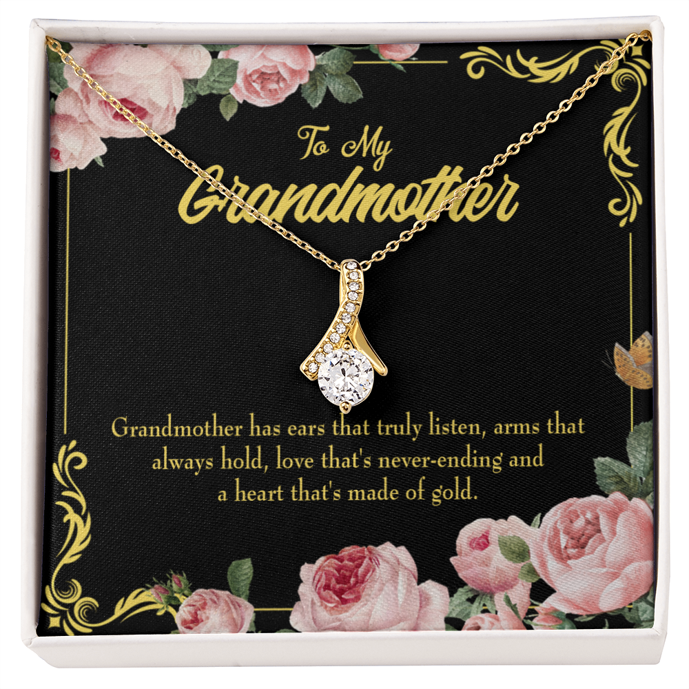 To My Grandmother Grandmother Heart of Gold Alluring Ribbon Necklace Message Card-Express Your Love Gifts