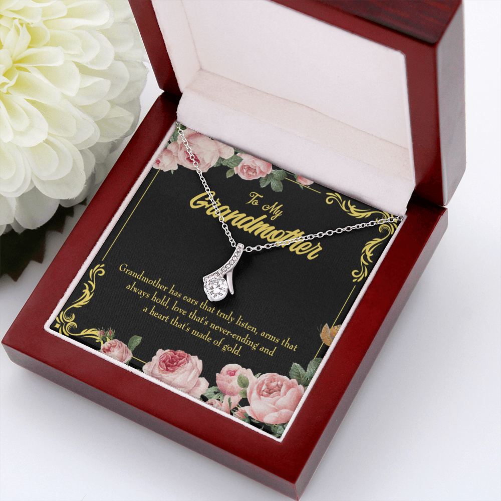 To My Grandmother Grandmother Heart of Gold Alluring Ribbon Necklace Message Card-Express Your Love Gifts