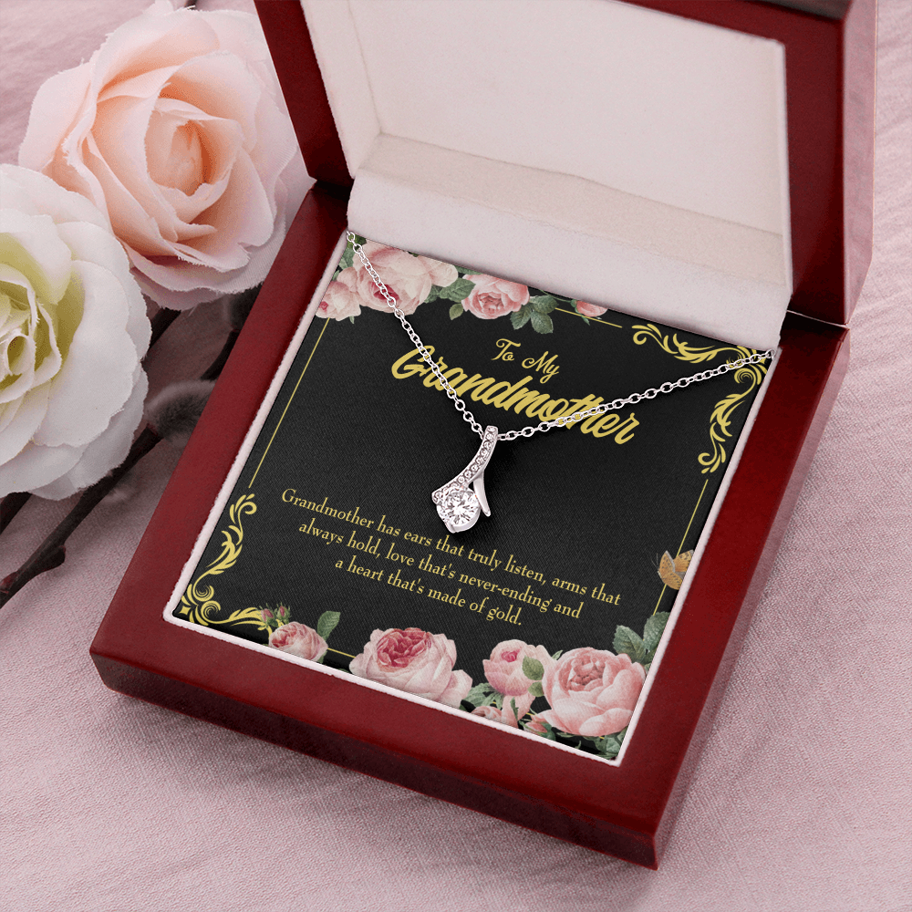 To My Grandmother Grandmother Heart of Gold Alluring Ribbon Necklace Message Card-Express Your Love Gifts