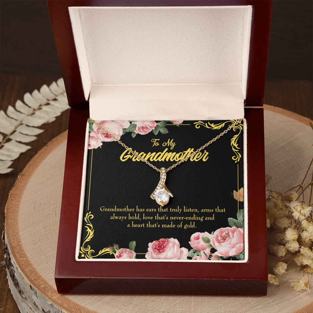 To My Grandmother Grandmother Heart of Gold Alluring Ribbon Necklace Message Card-Express Your Love Gifts