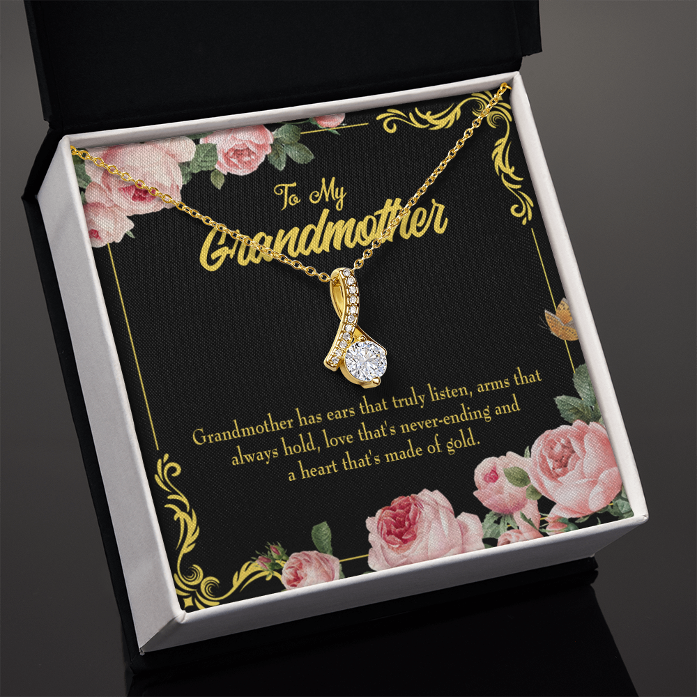 To My Grandmother Grandmother Heart of Gold Alluring Ribbon Necklace Message Card-Express Your Love Gifts