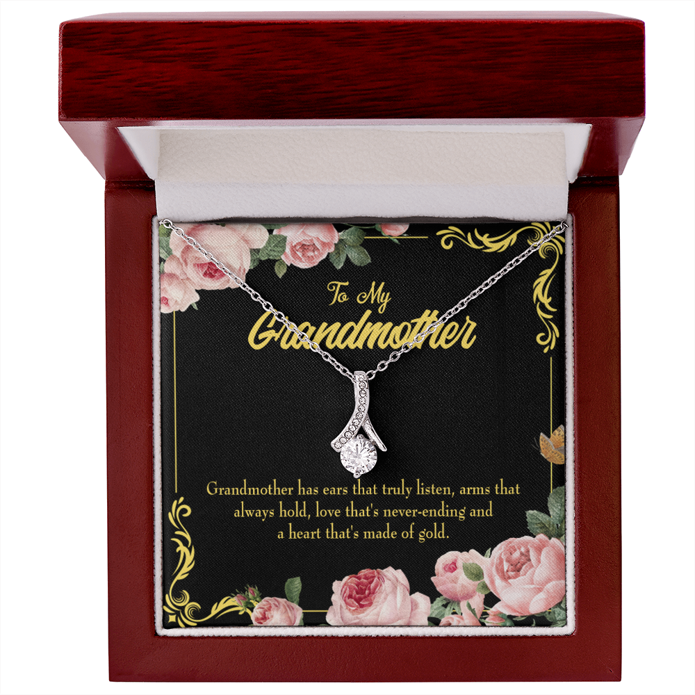 To My Grandmother Grandmother Heart of Gold Alluring Ribbon Necklace Message Card-Express Your Love Gifts