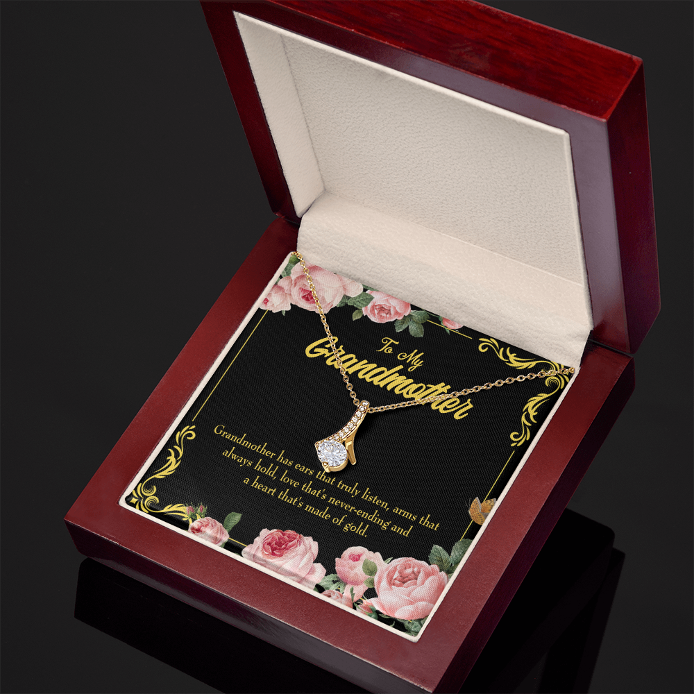 To My Grandmother Grandmother Heart of Gold Alluring Ribbon Necklace Message Card-Express Your Love Gifts