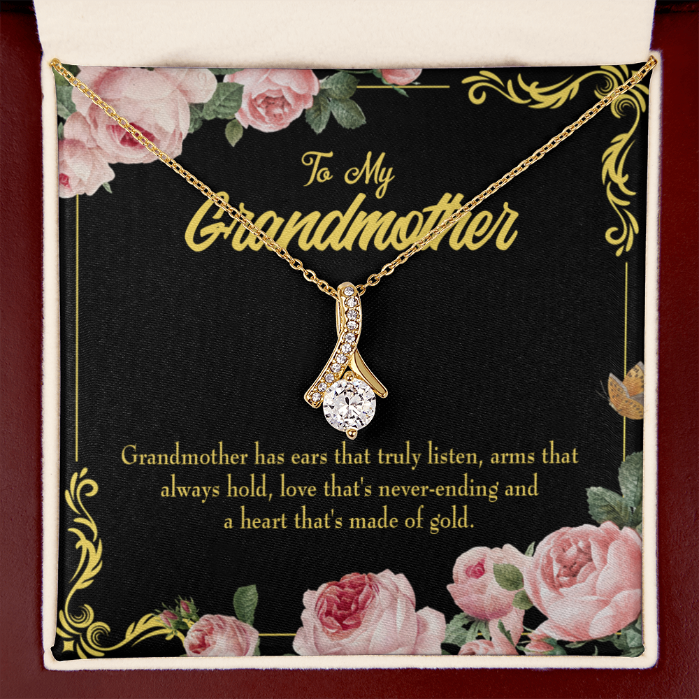 To My Grandmother Grandmother Heart of Gold Alluring Ribbon Necklace Message Card-Express Your Love Gifts