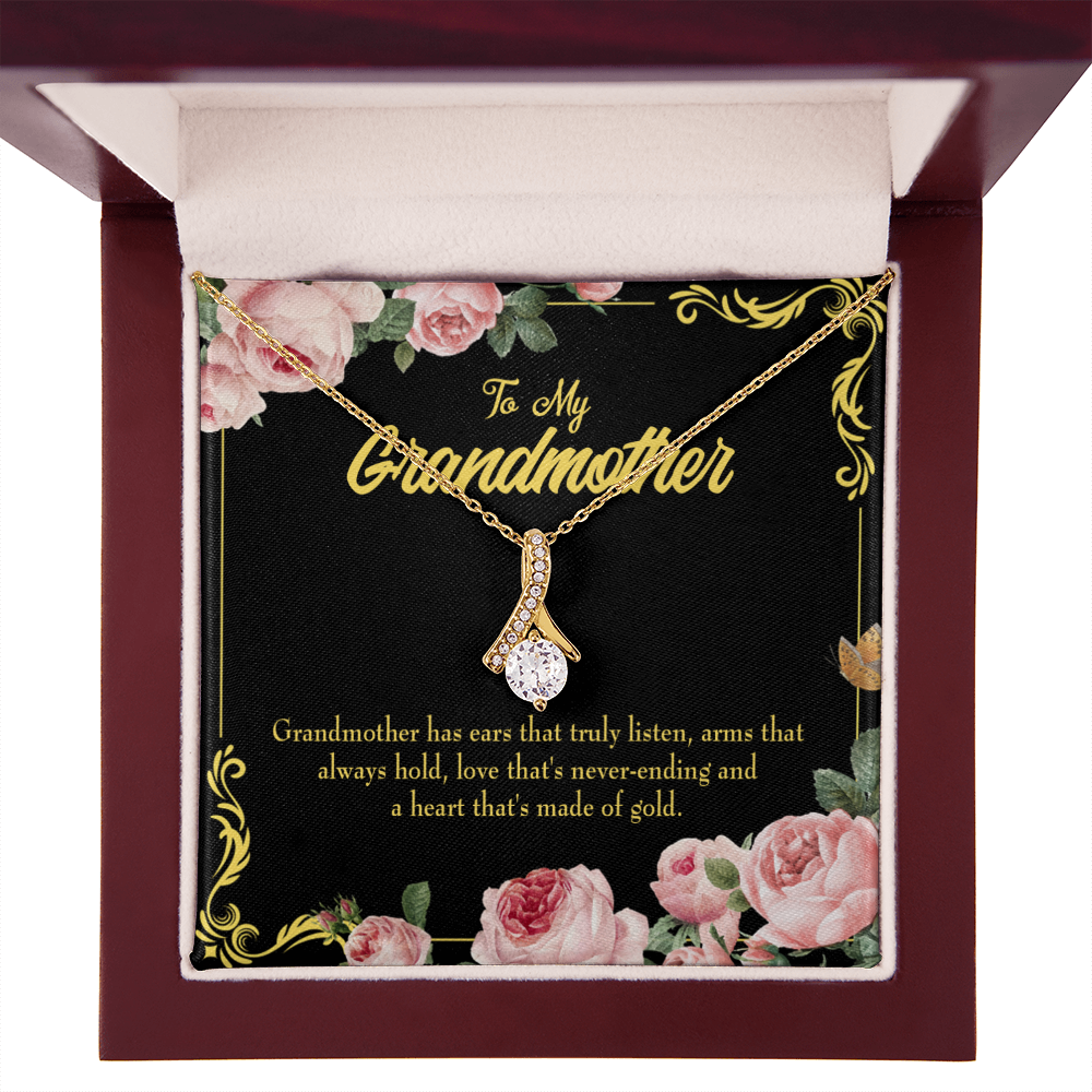 To My Grandmother Grandmother Heart of Gold Alluring Ribbon Necklace Message Card-Express Your Love Gifts