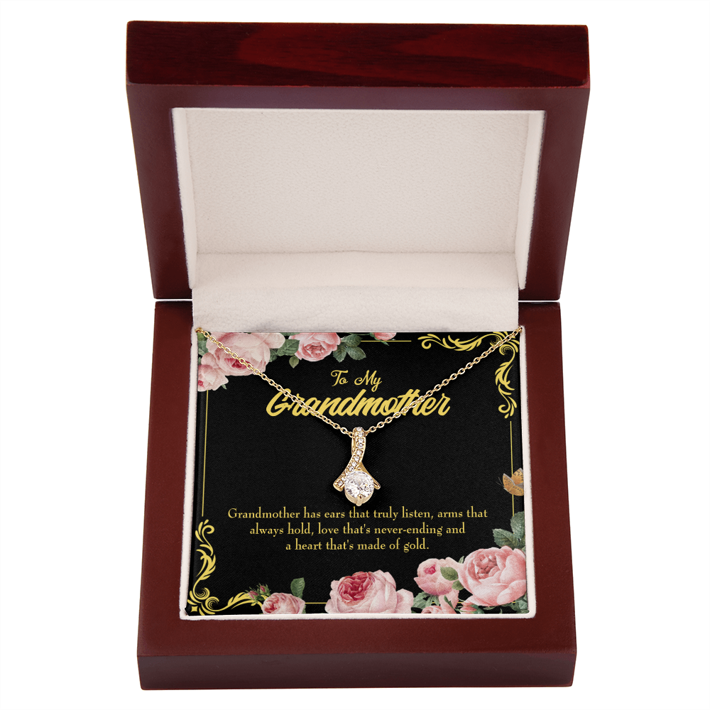 To My Grandmother Grandmother Heart of Gold Alluring Ribbon Necklace Message Card-Express Your Love Gifts