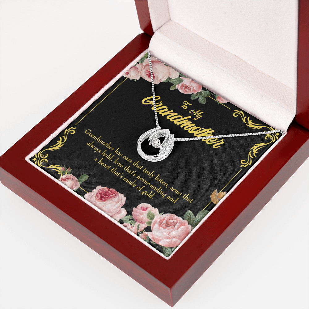 To My Grandmother Heart of Gold Lucky Horseshoe Necklace Message Card 14k w CZ Crystals-Express Your Love Gifts