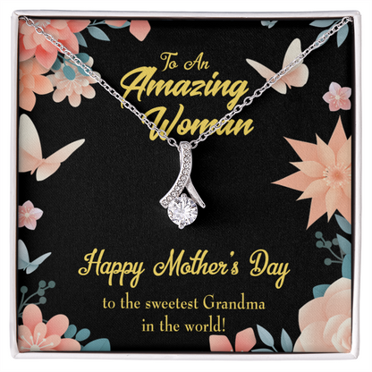 To My Grandmother Sweetest Grandma Alluring Ribbon Necklace Message Card-Express Your Love Gifts