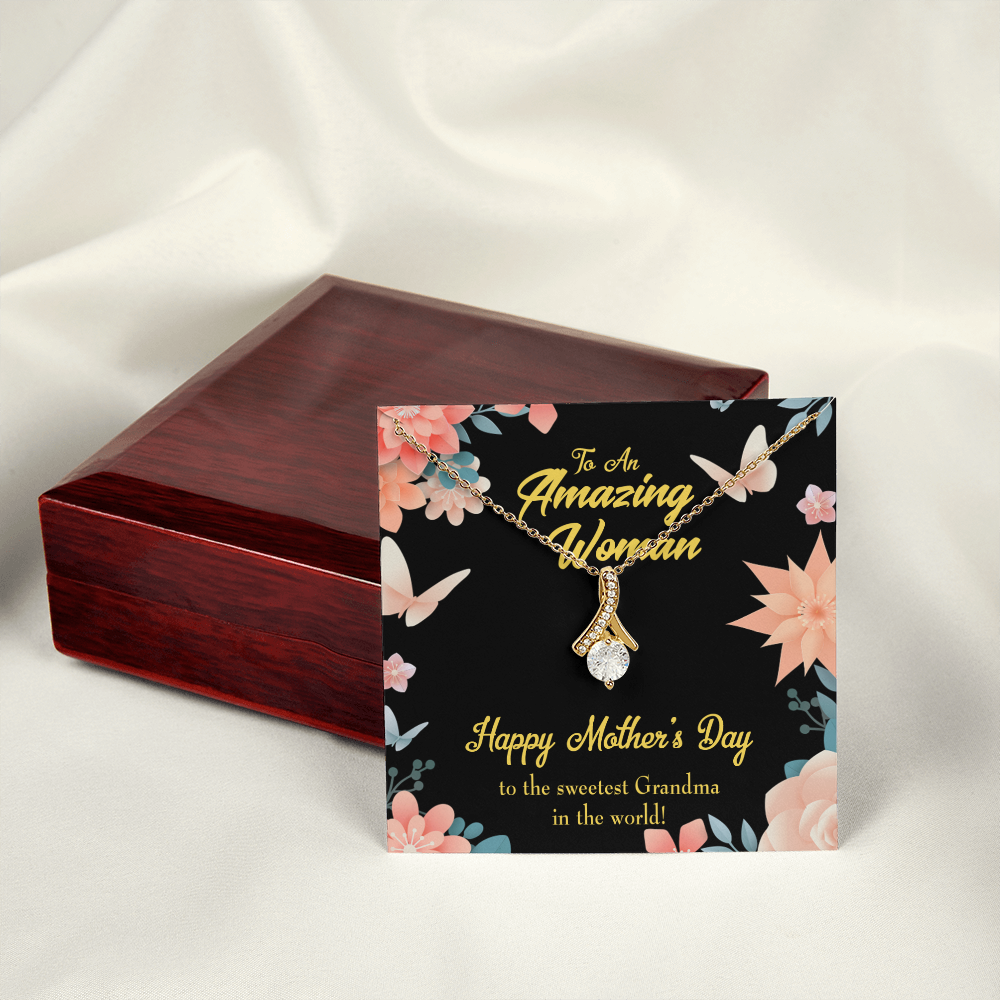 To My Grandmother Sweetest Grandma Alluring Ribbon Necklace Message Card-Express Your Love Gifts