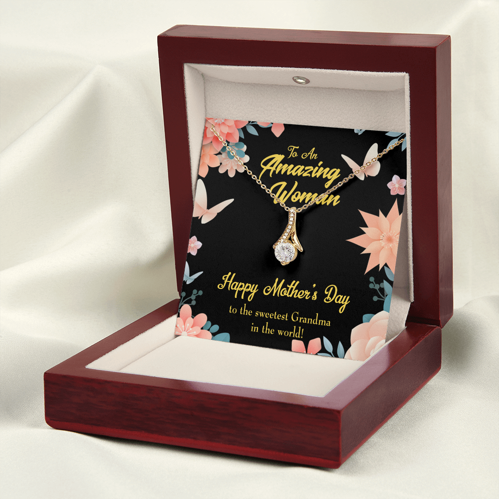 To My Grandmother Sweetest Grandma Alluring Ribbon Necklace Message Card-Express Your Love Gifts