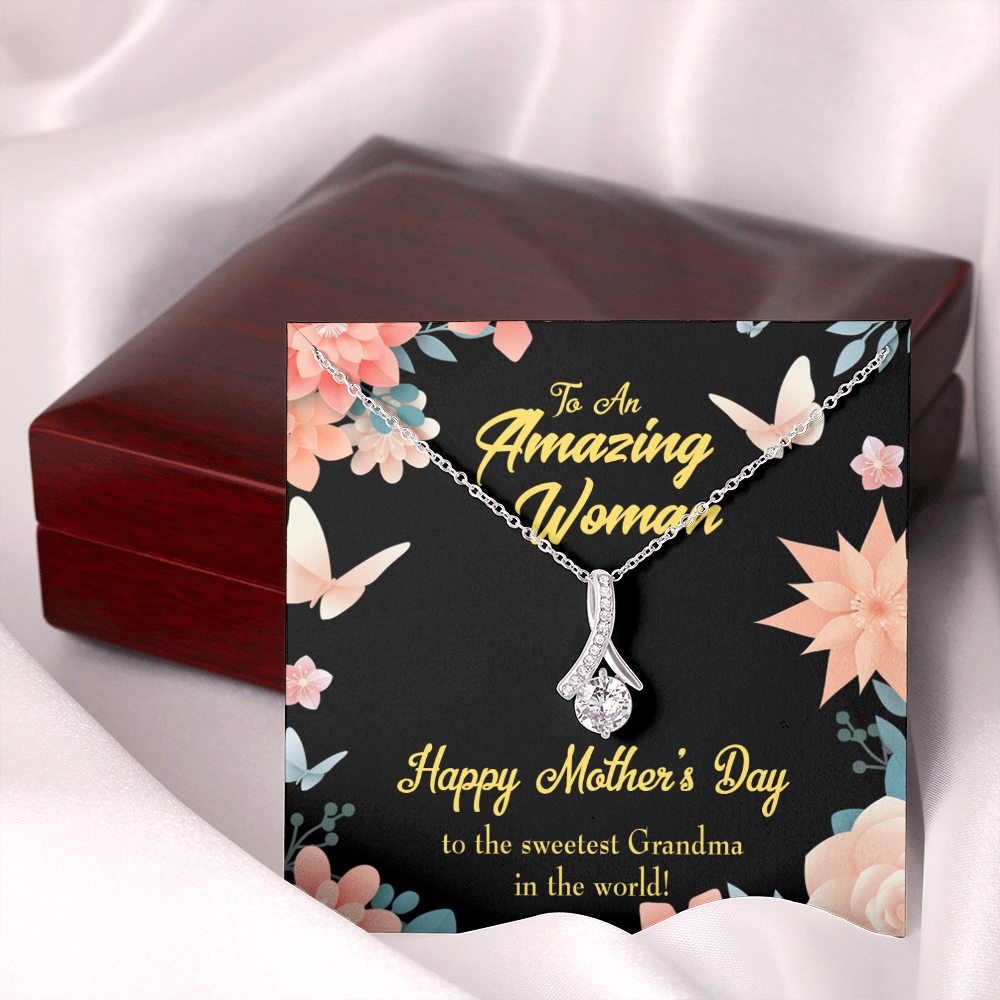 To My Grandmother Sweetest Grandma Alluring Ribbon Necklace Message Card-Express Your Love Gifts